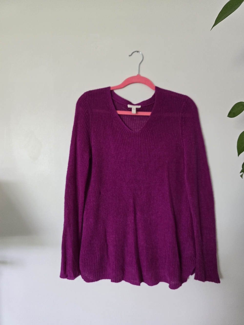 Eileen Fisher Size PS petite Small Purple Pink Oversize Tunic Knit Linen Sweater